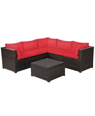 6PCS Patio Rattan Furniture Set Sectional Cushioned Sofa Deck