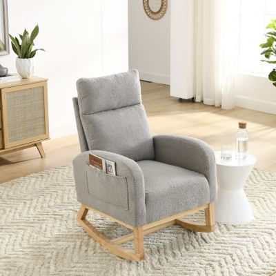  Modern High Backrest Rocker with Side Pockets