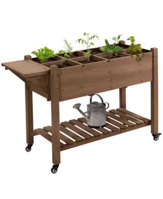 Spacious Wheeled Elevated Planter with Storage and Drainage