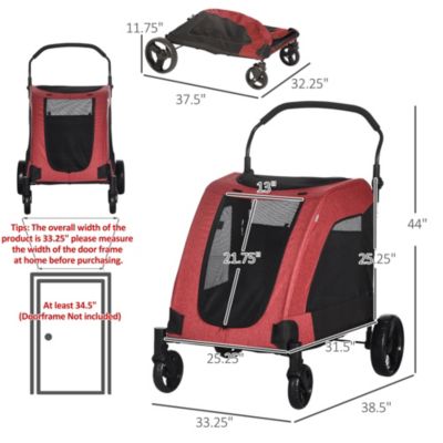 Spacious Pet Stroller for Dogs up to 77 lbs, with Foldable Design for Convenient Storage