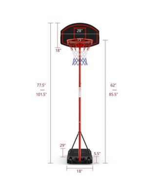 Adjustable Basketball Hoop System Stand Portable with 2 Wheels Fillable Base-Black & Red