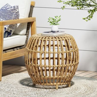 Streamdale Handcrafted Faux Rattan Woven Side Table with Boho Style