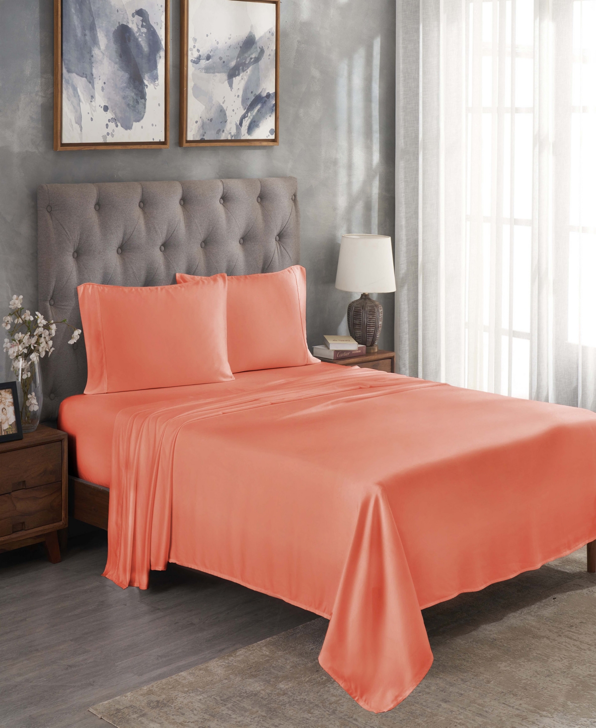 Superior Modal From Beechwood 300 Thread Count Lightweight Cooling Solid Deep Pocket Bed Sheet Set,