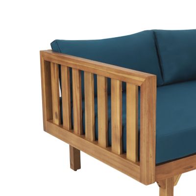 Streamdale Acacia Wood Daybed with Slat Paneling and Water-Resistant Cushions