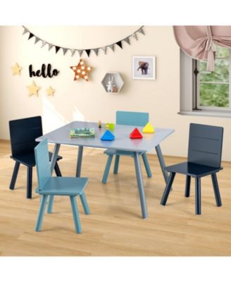 5 Pieces Kids Wooden Activity Play Furniture Set with Building Blocks
