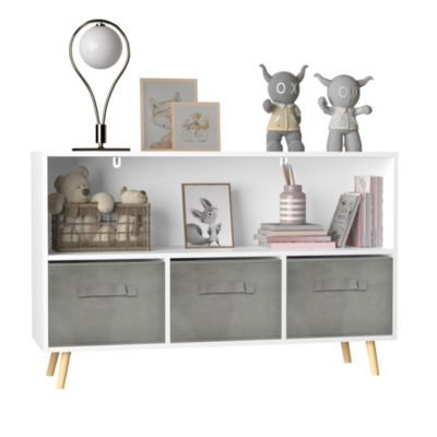Kids Bookcase with Fabric Drawers & Toy Storage