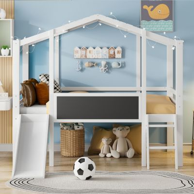 Streamdale Twin Loft Bed with Ladder, Slide, Blackboard, and Light Strip
