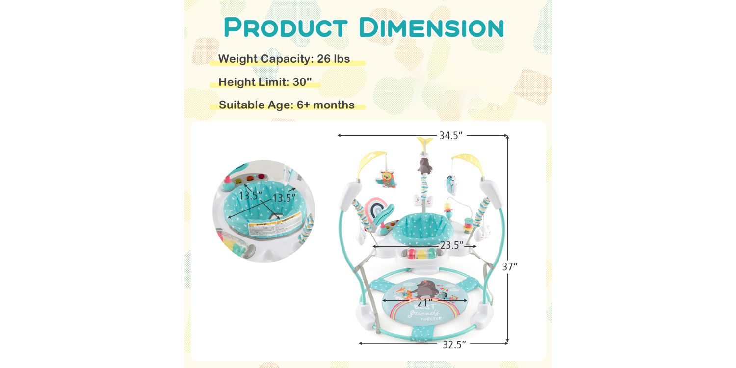 Height Adjustable Baby Activity Center with Interactive Toys and Bouncing Seat