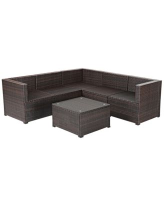 6PCS Patio Rattan Furniture Set Sectional Cushioned Sofa Deck