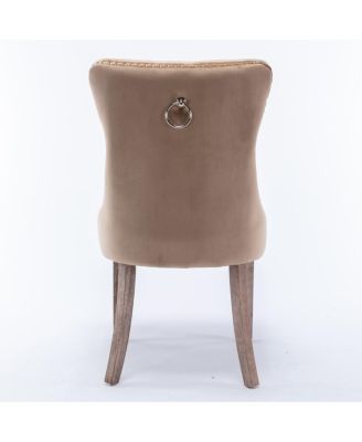 Streamdale 2 Pieces Set, Khaki Velvet Dining Chairs With Wood Legs