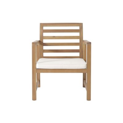 Natural Acacia Wood Outdoor Armchair with White Cushions (Set of 2)