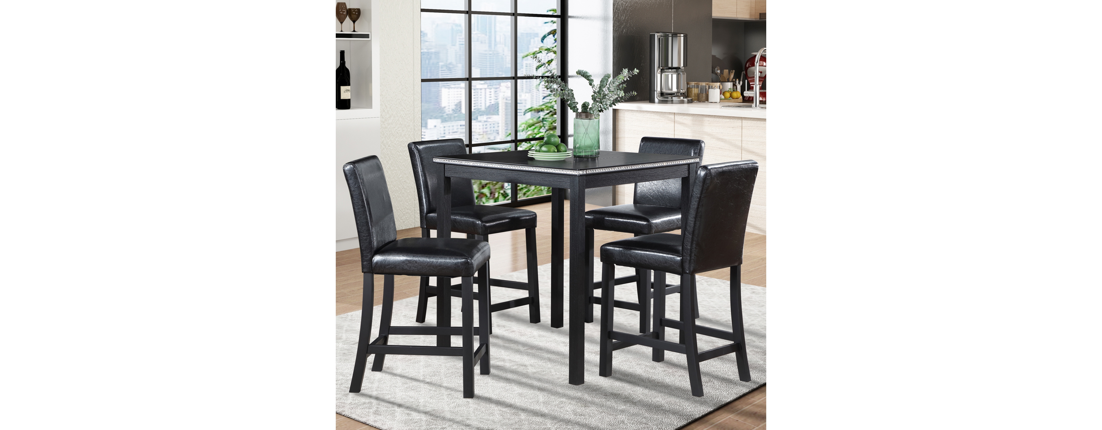 Simplie Fun Elegant Counter-Height Dining Set Table & 4 Upholstered Chairs