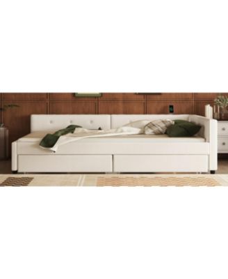 Queen Size Upholstered Platform Bed with USB and 2 Drawers