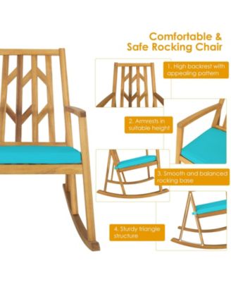 Patio Acacia Wood Rocking Chair Sofa with Armrest and Cushion for Garden and Deck