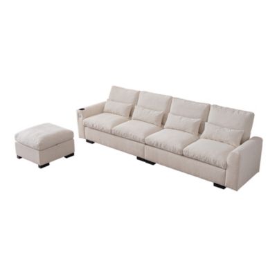 Elegant Reversible Ottoman Sofa with USB Ports and Storage