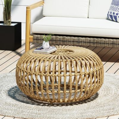 Boho-Chic Handcrafted Faux Rattan Woven Coffee Table