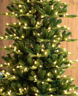 9ft Pre Lit Green Slim Fir Artificial Christmas Tree with 500 strawberry Lights,9 Functional Warm White Multi color, remote controller