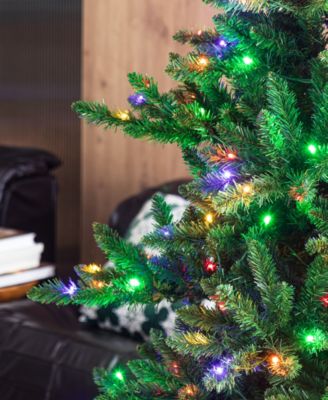 7.5ft Pre Lit Green Slim Fir Christmas Tree with 400 Light Emitting Diode Lights, 9 Functional Warm White Multi color, remote controller