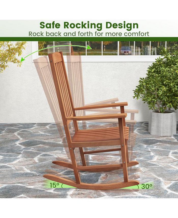 Slickblue Eucalyptus Wood Rocker Chair with Stable and Safe Rocking ...