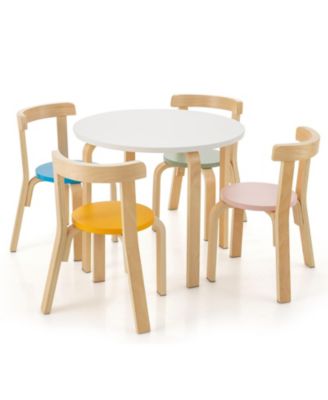 5-Piece Kids Wooden Curved Back Activity Table and Chair Set with Toy Bricks