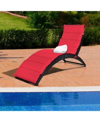 Foldable Rattan Wicker Chaise Lounge Chair w/ Red Cushion Patio Outdoor
