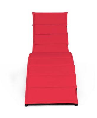 Foldable Rattan Wicker Chaise Lounge Chair w/ Red Cushion Patio Outdoor