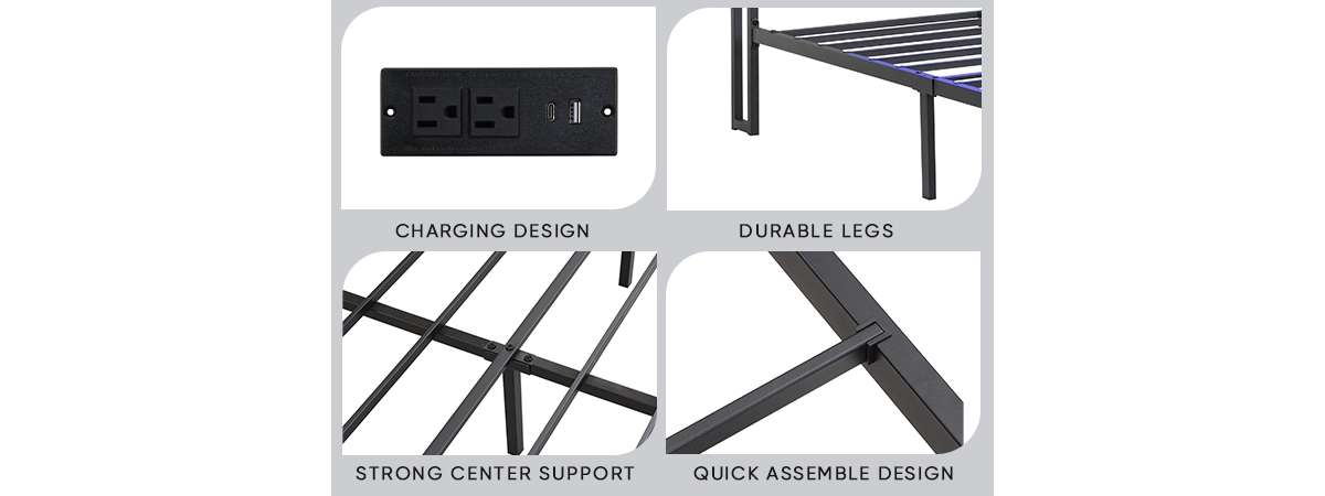 Streamdale Furniture Bed Frames With Storage and Led Platform Frame