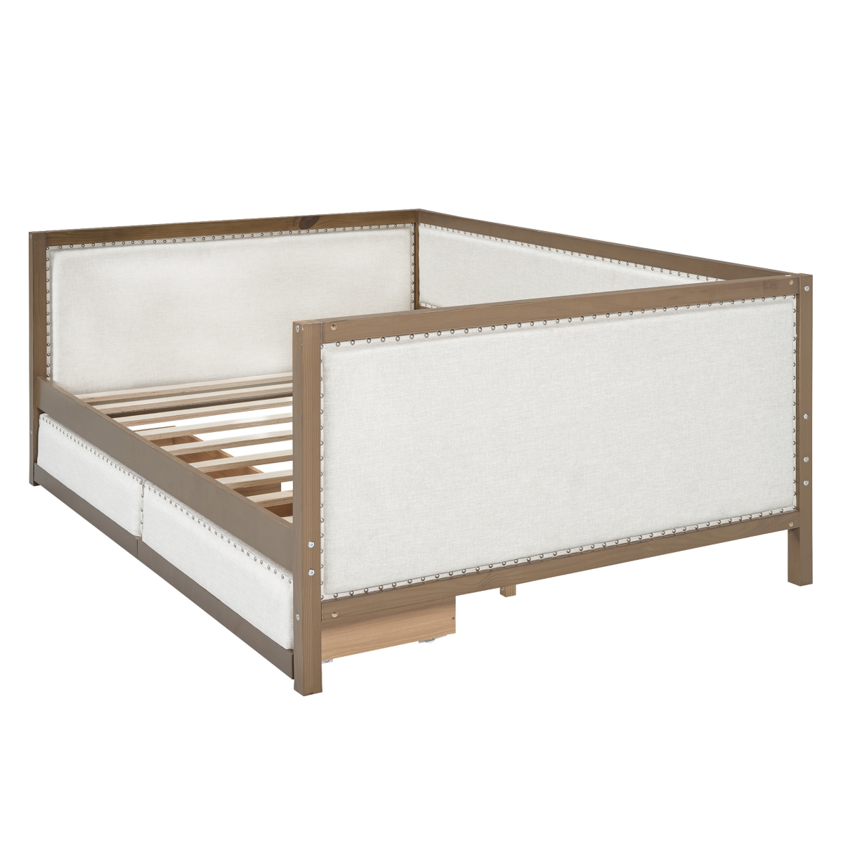 Streamdale Furniture Size Upholstered Daybed with 2 Drawers and Nailhead Decoration,Color - Wood