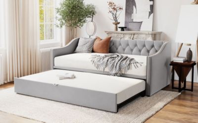 Twin Size Upholstered daybed with Pop Up Trundle