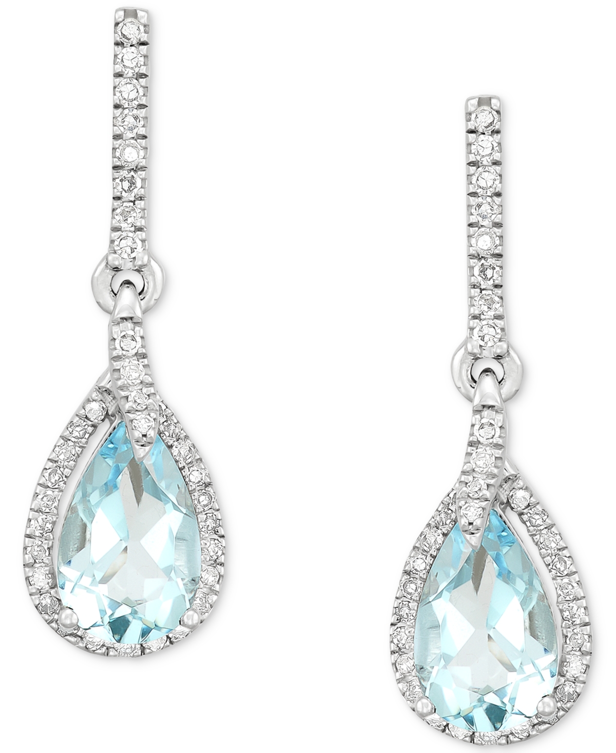 Aquamarine (1-1/3 ct. t.w.) & Diamond (1/5 ct. t.w.) Teardrop Halo Drop Earrings in 14k White Gold - Aquamarine
