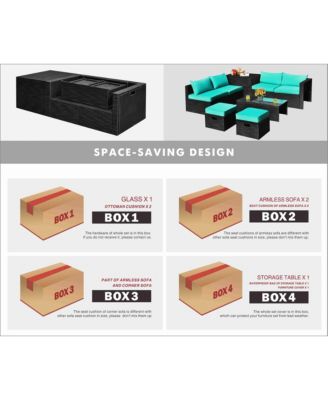 8PCS Patio Rattan Furniture Set Storage Table Ottoman