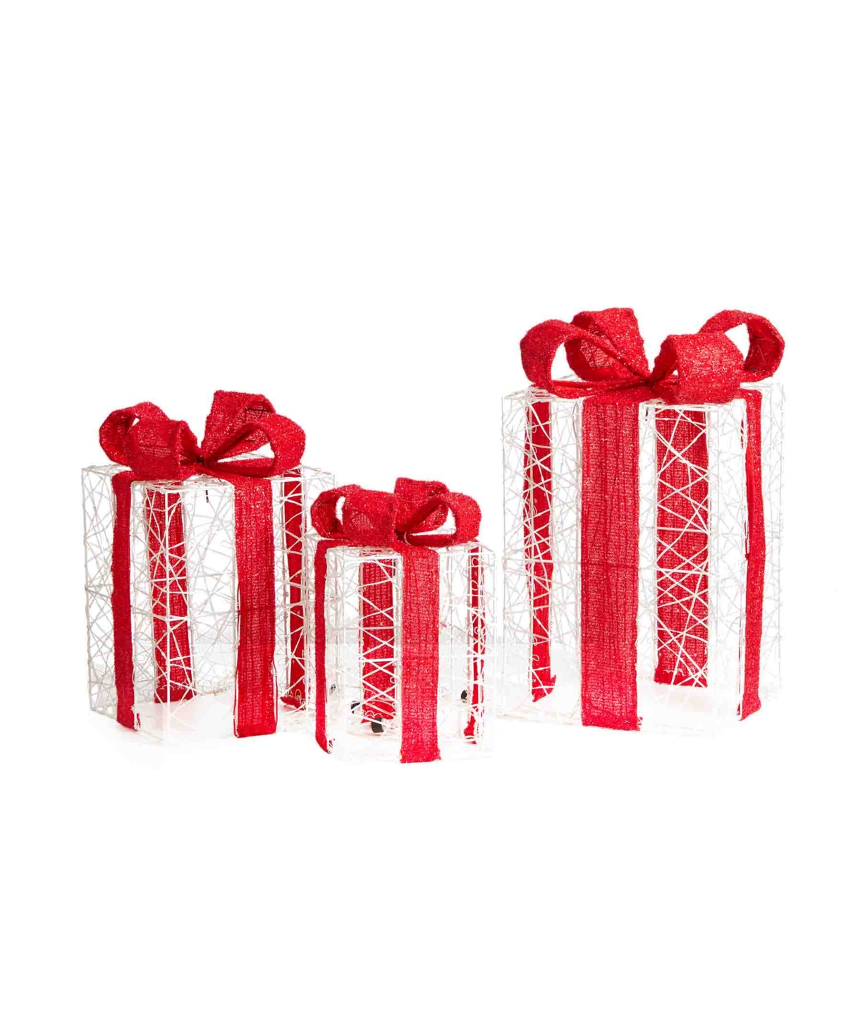 Glitzhome Set of 3 Lighted Christmas Crystal White 3D Giftbox Outdoor Decor with 855 White Light Emitting Diode Lights