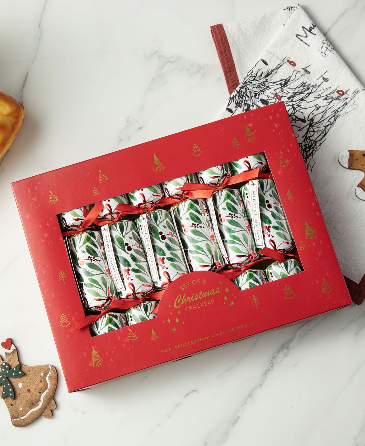 Glitzhome 8pk 1.50''d X 10.00''h Christmas Holy Leaves Party Cracker With Gift Contents In Multi