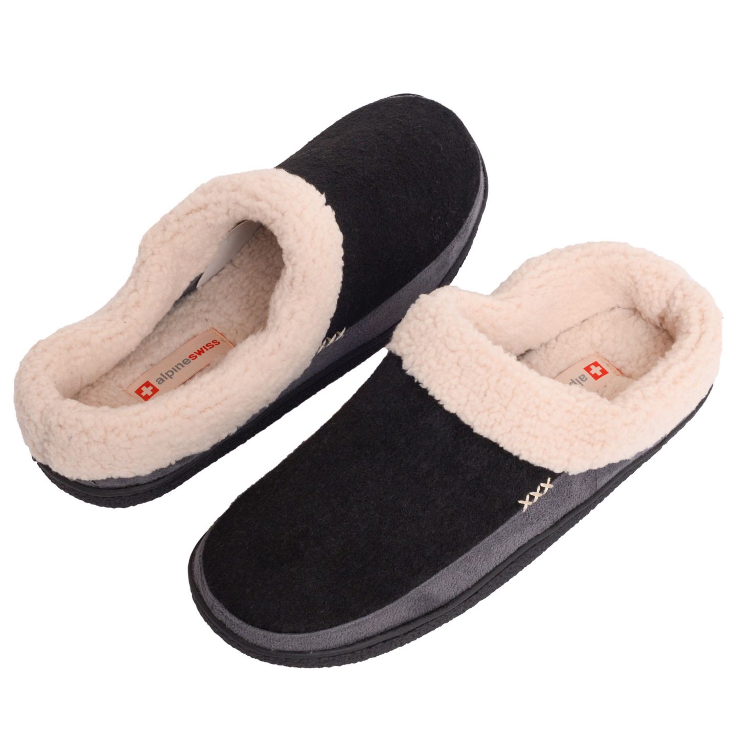 Мужские тапочки Alpine Swiss Memory Foam Clog Slippers Fleece Fuzzy Slip on House, цвет: Чёрный — фото 5