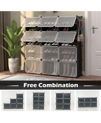 Portable Shoe Rack Organizer 12-Cube 48 Pair Shoe Shelf Storage Cabinet w/Hook