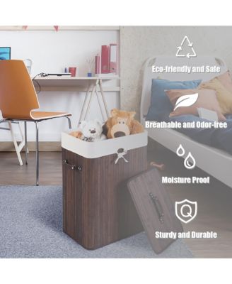 Rectangle Bamboo Hamper Laundry Basket Washing Cloth Bin Lid