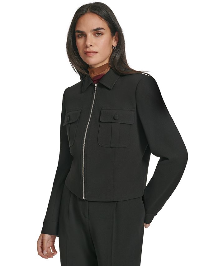 Calvin Klein Women's Zip Front Cropped Scuba Jacket White Size 14
