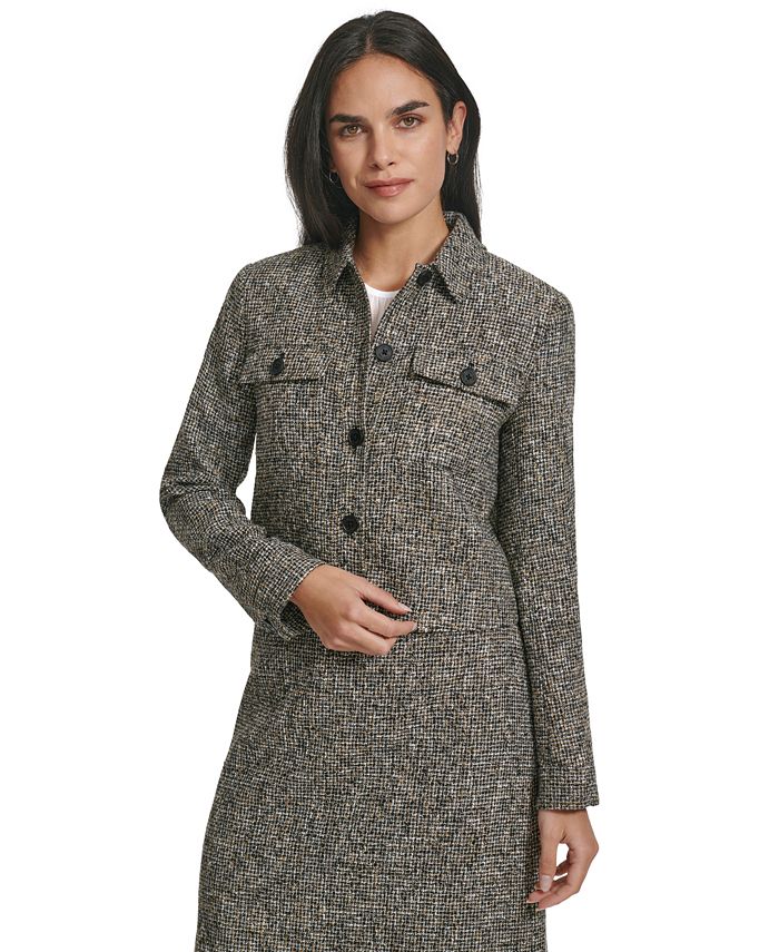 Calvin Klein Women's Tweed Frayed Edge Jacket Blue Size 6