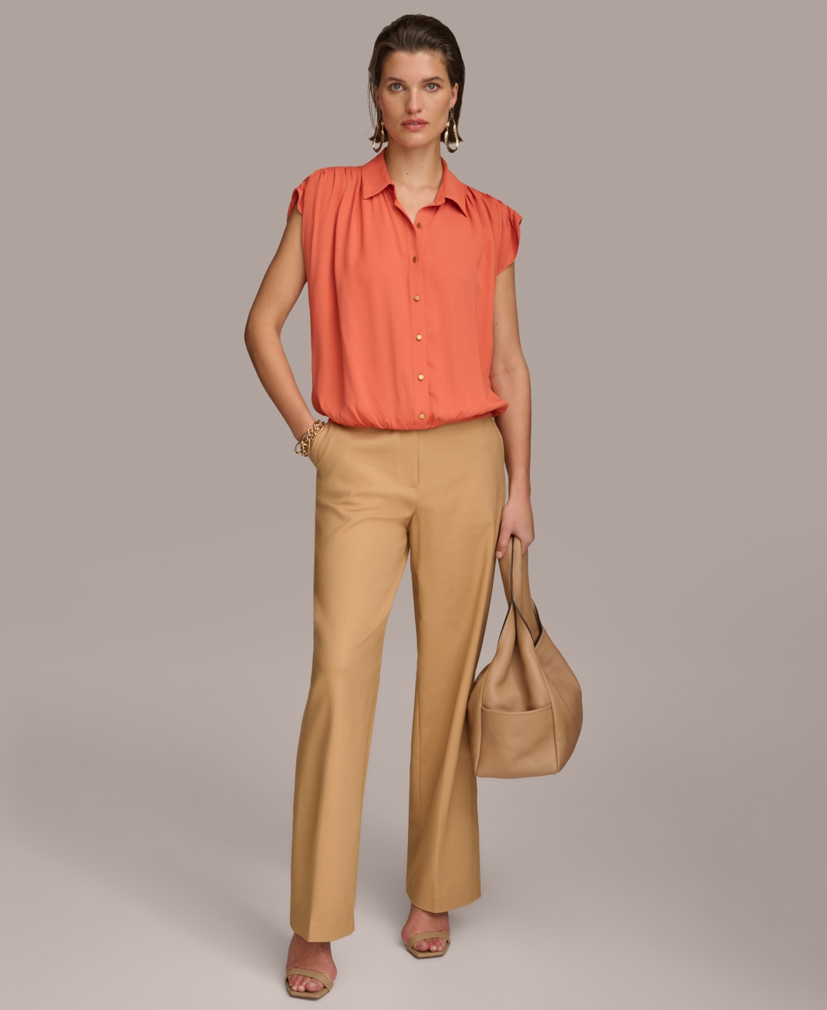 Donna Karan Women's Button-Front Short Sleeve Blouse