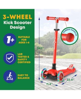 Mini 3-Wheel Kids Scooter with LED light-up wheels, 4-height adjustable handlebar, anti-slip deck & safety brake, for ages 2+, teal