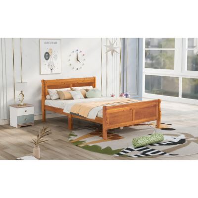 Streamdale Full Size Wood Platform Bed With Headboard And Wooden Slat Support
