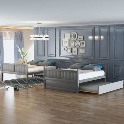 Streamdale Full Over Full Bunk Bed With Twin Size Trundle, Walnut