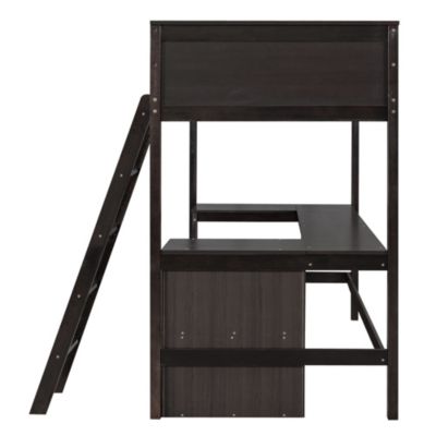 Twin Size Loft Bed With Shelves And Desk, Wooden Loft Bed With Desk