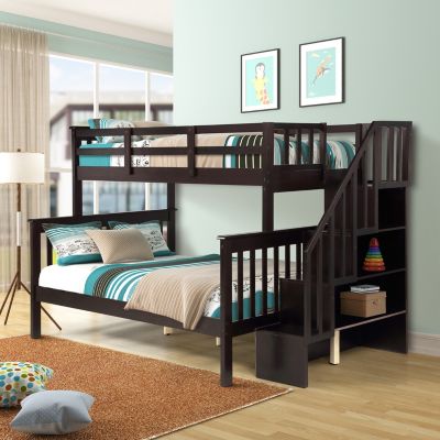 Streamdale Twin-Over-Full Bunk Bed with Storage and Guardrails