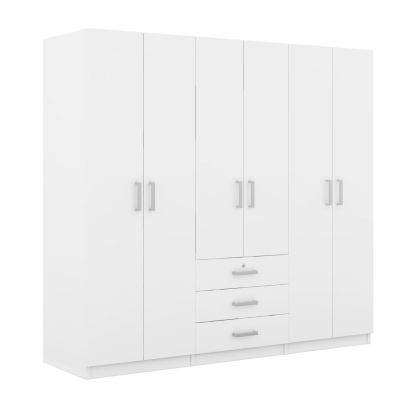 Streamdale 6-Doors Wooden Wardrobe Storage for Bedroom, with Big Drawers, White