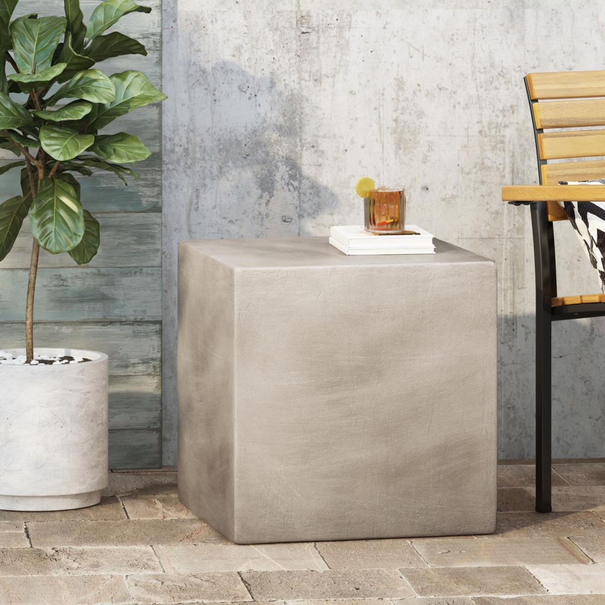 Streamdale Lightweight Concrete Cube Side Table for Outdoor Spaces