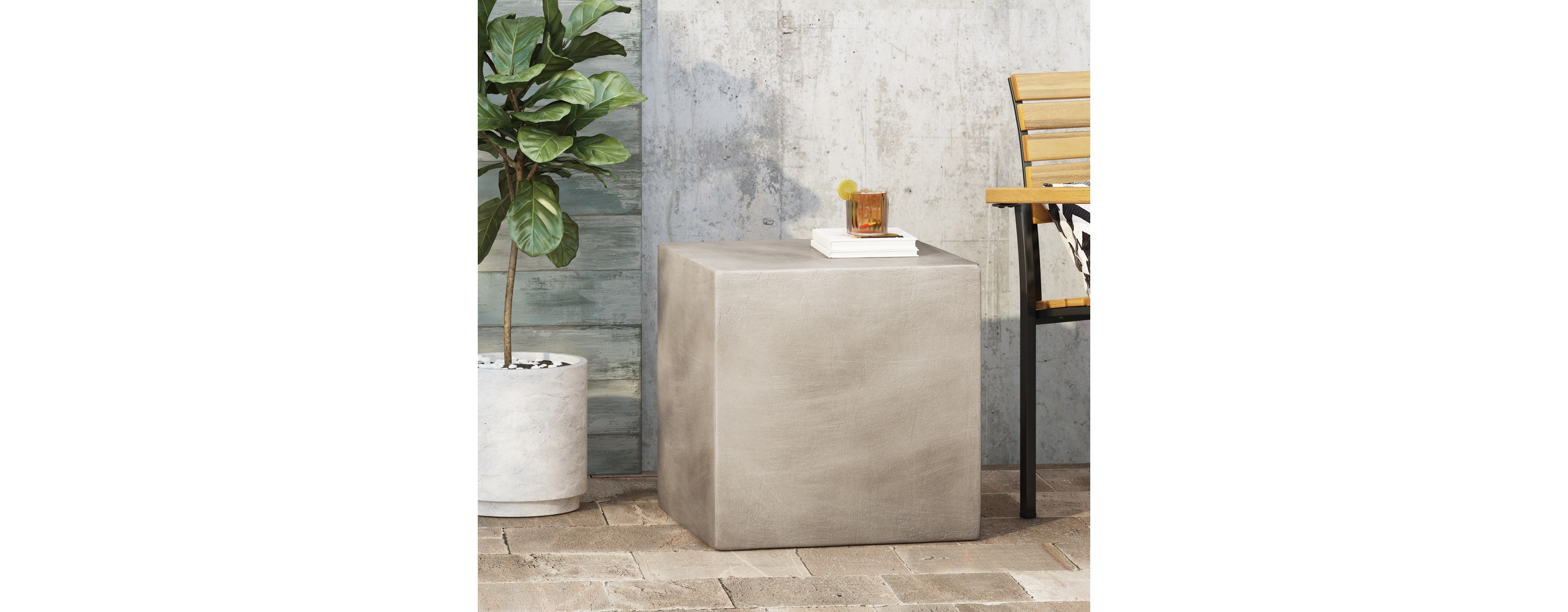 Streamdale Lightweight Concrete Cube Side Table for Outdoor Spaces