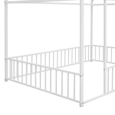 Streamdale Metal House Bed Frame with Fence for Kids