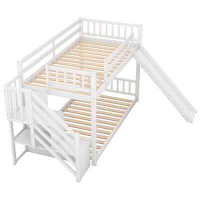 Streamdale Twin Over Twin Bunk Bed With Convertible Slide And Stairway