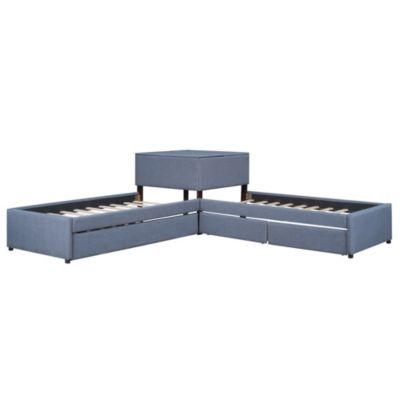 Upholstered Platform Bed with Trundle and Desk